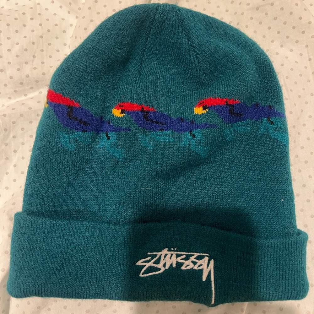 Stussy Teal Beanie with Toucan Design